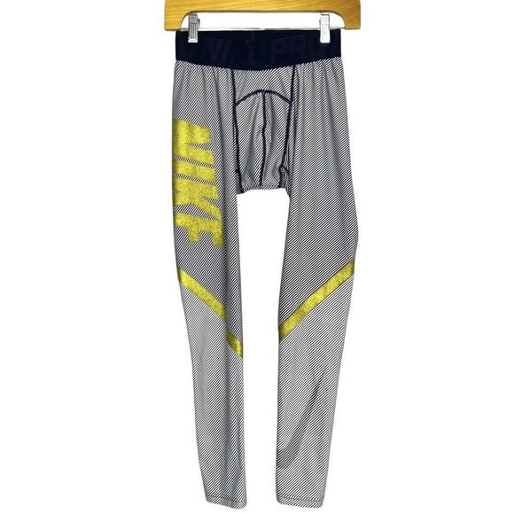 Nike Pro Mens Hyperwarm Compression Tights Size S White Black Logo Training Gym - Picture 1 of 8